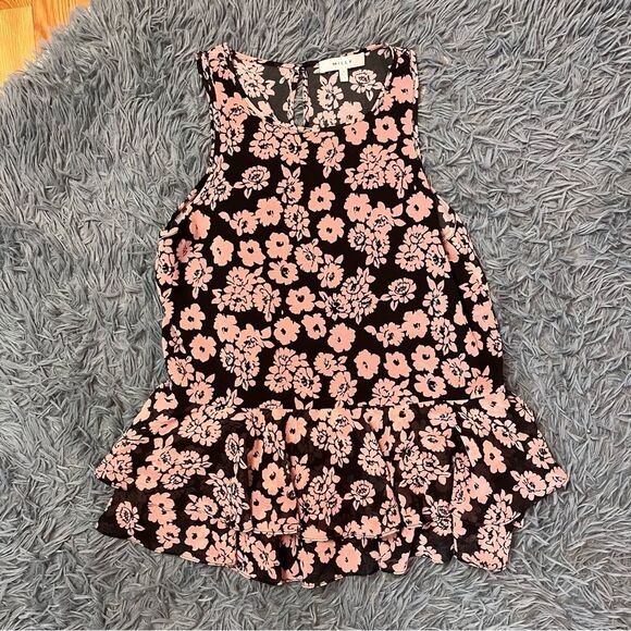 MILLY Black Blush Pink Floral Print Flare Tank Top Size 4 - Picture 2 of 7